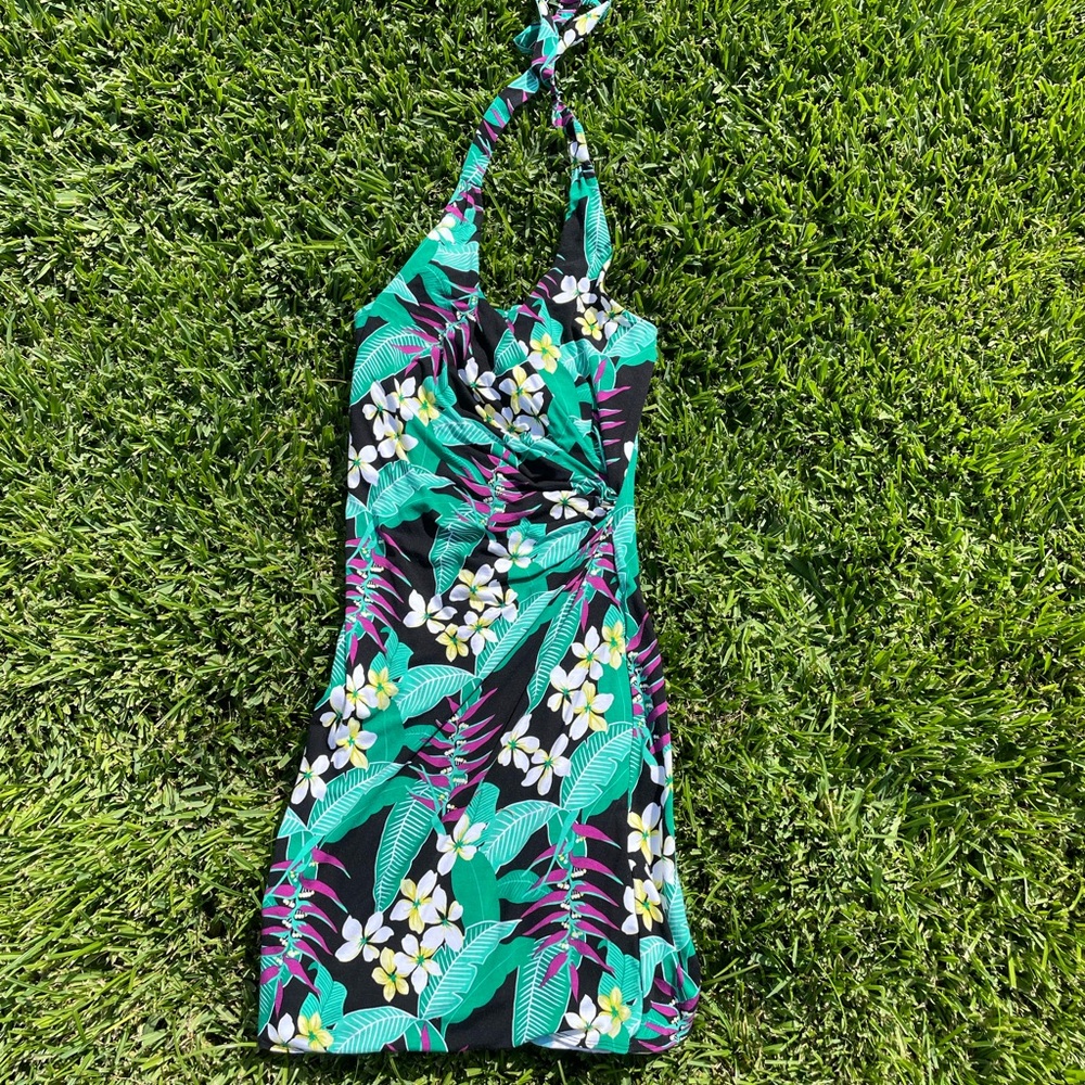 hawaiian print halter dress
